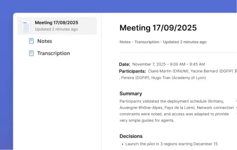 AI transcription and meeting summary